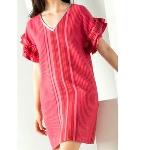 THML Cotton Pink Red Short Ruffle Sleeve Dress Sz M